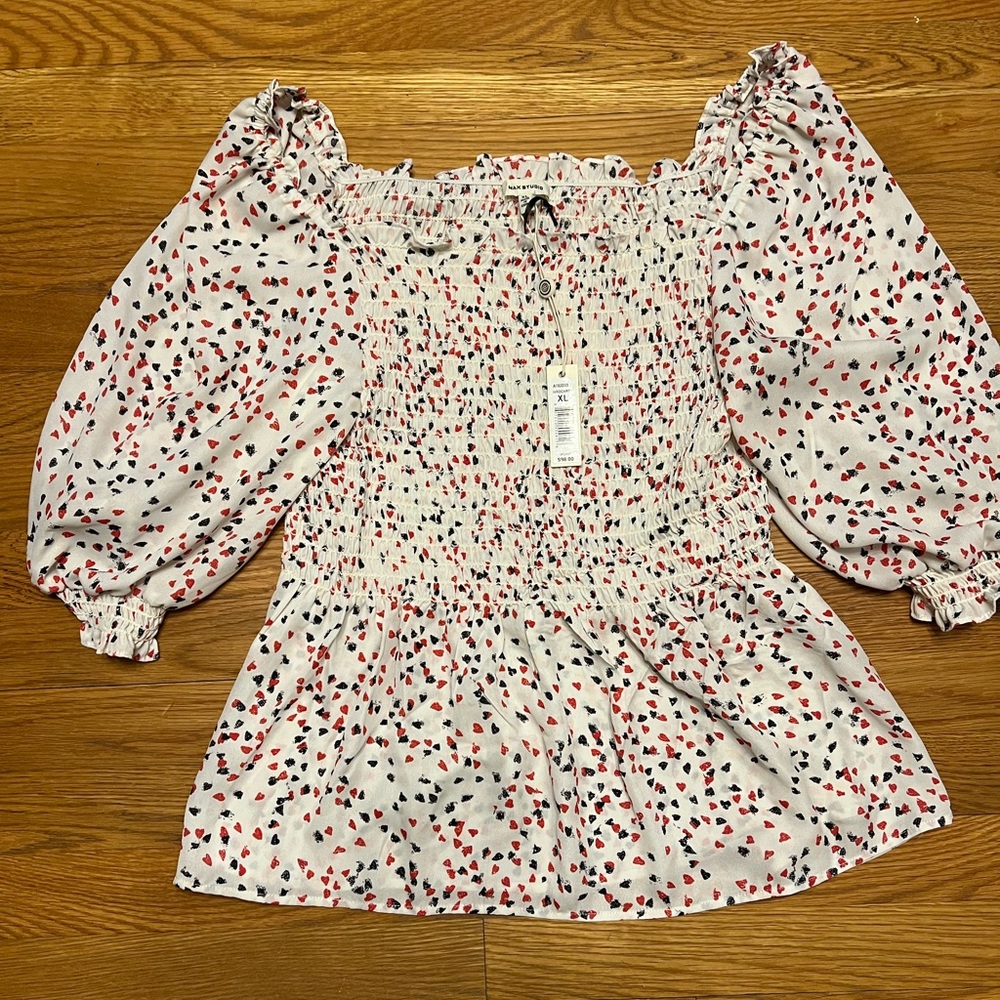 Max Studio White and Red Patterned Blouse